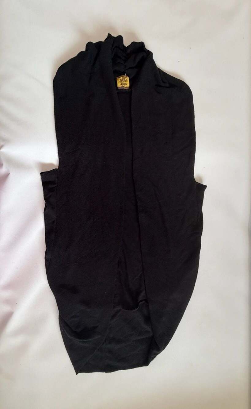 Tres Bien Vest Womens Black Sleeveless Front Draped Ruched Cardigan Layer